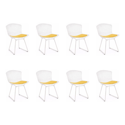 Kit 8 Cadeiras Bertoia Branca Com Assento Amarelo