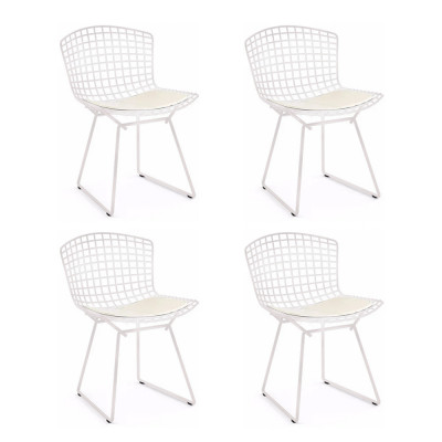 Kit 4 Cadeiras Bertoia Branca Com Assento Branco