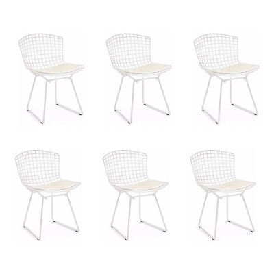 Kit 6 Cadeiras Bertoia Branca Com Assento Branco