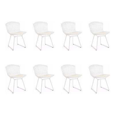 Kit 8 Cadeiras Bertoia Branca Com Assento Branco