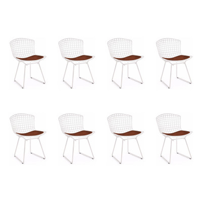 Kit 8 Cadeiras Bertoia Branca Com Assento Marrom