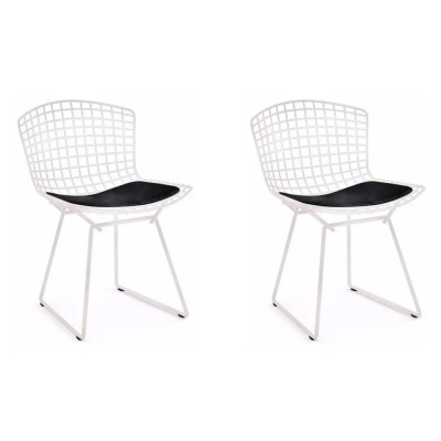 Kit 2 Cadeiras Bertoia Branca Com Assento Preto