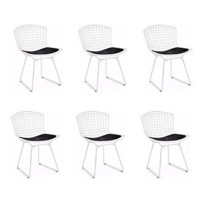 Kit 6 Cadeiras Bertoia Branca Com Assento Preto
