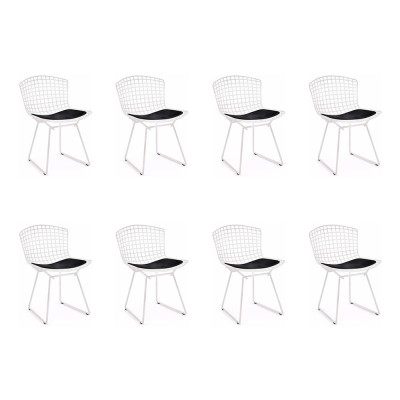 Kit 8 Cadeiras Bertoia Branca Com Assento Preto