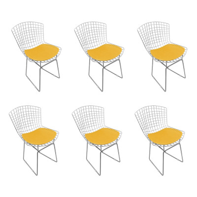 Kit 6 Cadeiras Bertoia Cromada Com Assento Sintético Amarelo