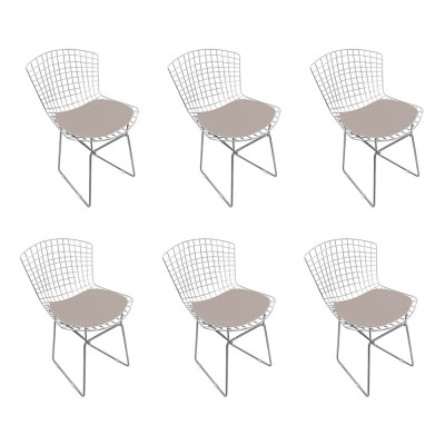 Kit 6 Cadeiras Bertoia Cromada Com Assento Sintético Bege