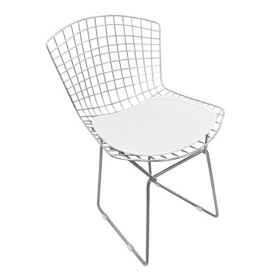 Cadeira Bertoia Cromada Com Assento Sintético Branco