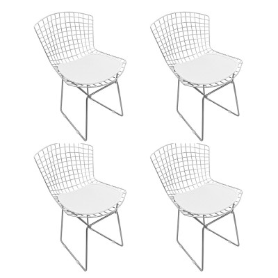 Kit 4 Cadeiras Bertoia Cromada Com Assento Sintético Branco