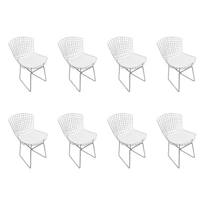 Kit 8 Cadeiras Bertoia Cromada Com Assento Sintético Branco