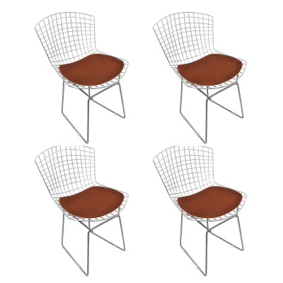 Kit 4 Cadeiras Bertoia Cromada Com Assento Sintético Marrom