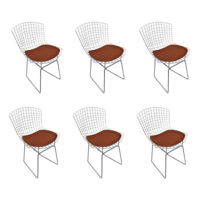 Kit 6 Cadeiras Bertoia Cromada Com Assento Sintético Marrom