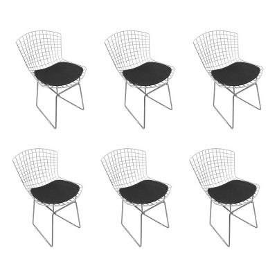 Kit 6 Cadeiras Bertoia Cromadas Com Assento Sintético Preto