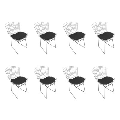 Kit 8 Cadeiras Bertoia Cromadas Com Assento Sintético Preto