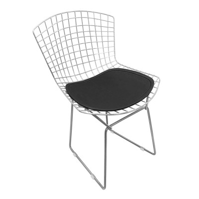 Cadeira Bertoia Cromada Com Assento Sintético Preto