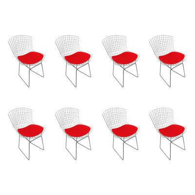 Kit 8 Cadeiras Bertoia Cromada Com Assento Sintético Vermelho