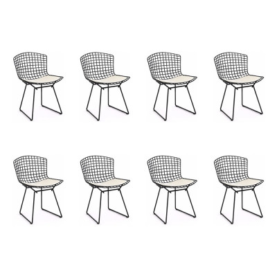 Kit 8 Cadeiras Bertoia Preta Com Assento Branco