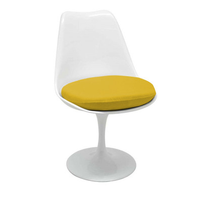 Cadeira Tulipa Saarinen Sem Braço Branca Com Assento Amarelo