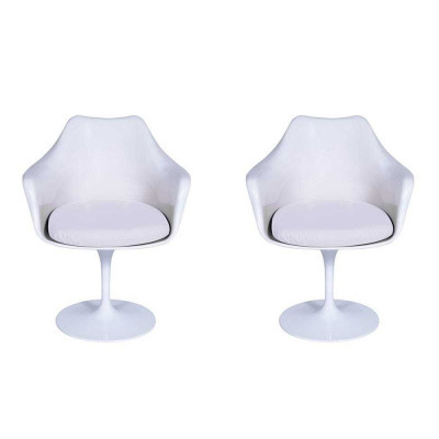 Kit 2 Cadeiras Tulipa Saarinen Com Apoio Para Braços Brancas