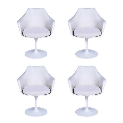 Kit 4 Cadeiras Tulipa Saarinen Com Apoio Para Braços Brancas