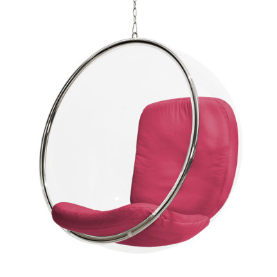 Poltrona Bubble Chair Acrilico Com Estofado Sued - Rosa Vermelho