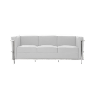 Sofa Le Corbusier De 3 Lugares Cromado Em Sintético Branco