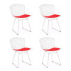 Kit 4 Cadeiras Bertoia Branca Com Assento Vermelho