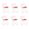 Kit 6 Cadeiras Bertoia Branca Com Assento Vermelho