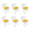 Kit 6 Cadeiras Bertoia Cromada Com Assento Sintético Amarelo