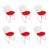 Kit 6 Cadeiras Bertoia Cromada Com Assento Sintético Vermelho