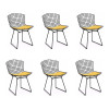 Kit 6 Cadeiras Bertoia Preta Com Assento Amarelo