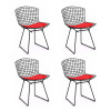 Kit 4 Cadeiras Bertoia Preta Com Assento Vermelho