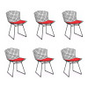 Kit 6 Cadeiras Bertoia Preta Com Assento Vermelho