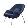 Poltrona Womb Chair Com Puff Cromada Linho Azul